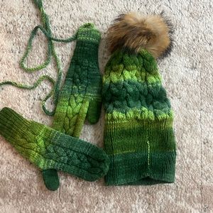 hand knitted beanie and mittens set